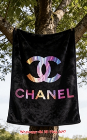 Luxury Holographic Chanel Double C Logo Flannel Sofa Throw Blanket IMG_7009